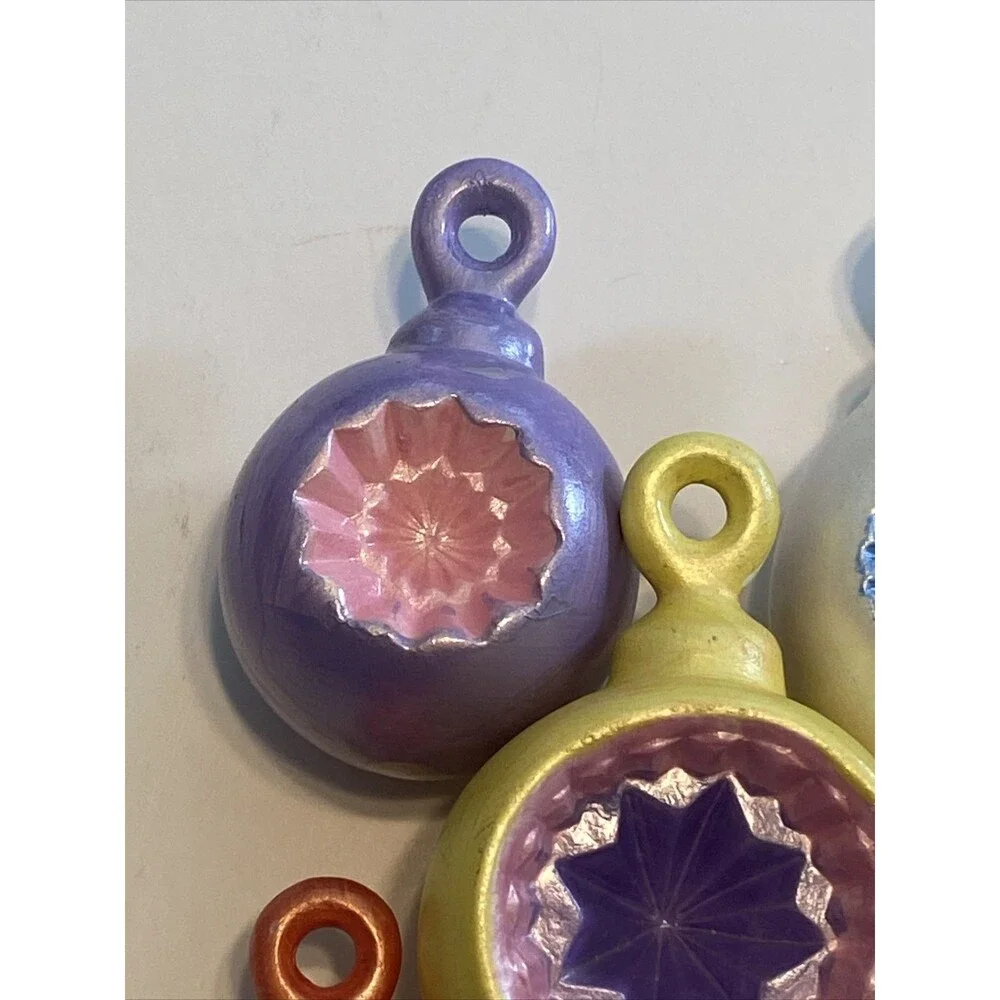 Vintage Ceramic Christmas Ornaments 3D Indent Winter Scene Signed Holiday HTF